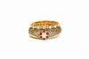 22K antique gold kada with south sea pearls and cabochon ruby and delicate filigree patterns by Manubhai Jewellers