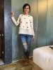 Actress Taapsee Panuu wearing Purvi Doshi for a her Running Shaadi promotions